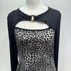 Leopard Print Gray & Black Long Sleeve Mobwife Top Front Cutout by Inner Beauty